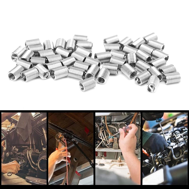 BORDSTRACT طقم إدخال خيوط سلكية 50 قطعة، 304 فولاذ مقاوم للصدأ NPT UNC 2-56 x 1-3D 0.435P مجموعة أكمام نوع حلزوني للإصلاحات السيارات (3D) - Image 5